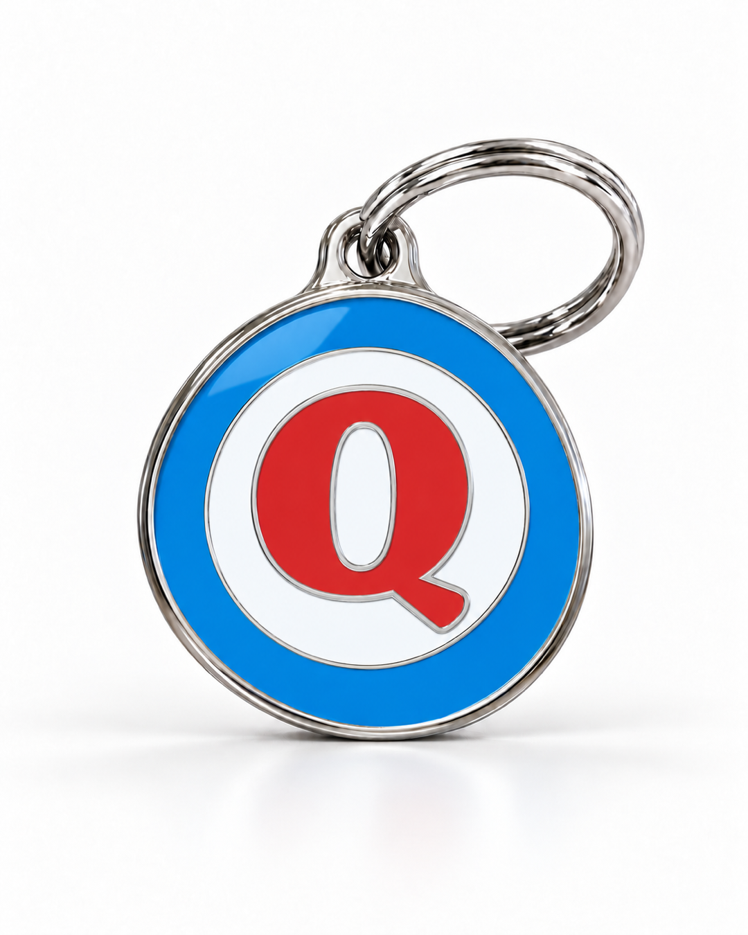 TAGiDOG letter Q dog ID tag, round front view on white