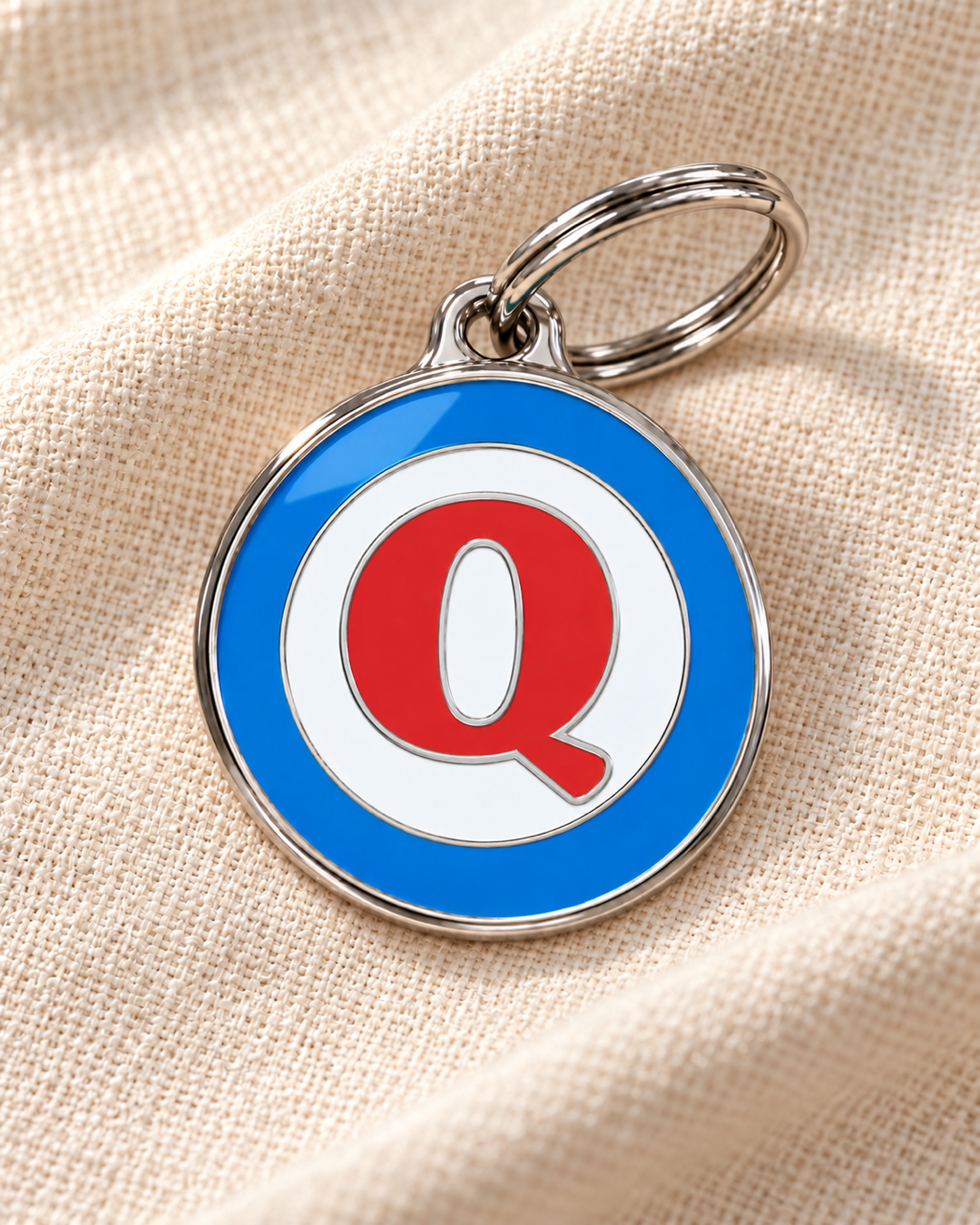 TAGiDOG letter Q dog ID tag on light linen