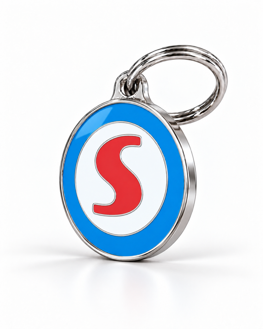 TAGiDOG letter S dog ID tag, angled view