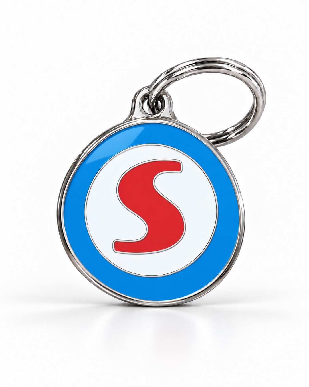 TAGiDOG letter S dog ID tag, round front view on white