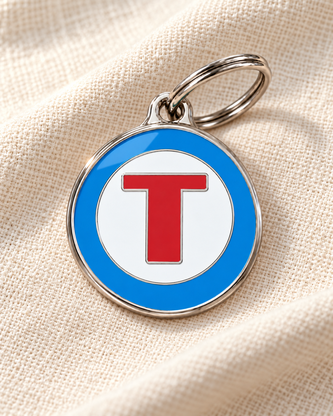 TAGiDOG letter T dog ID tag on light linen