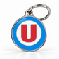 TAGiDOG letter U dog ID tag, round front view on white