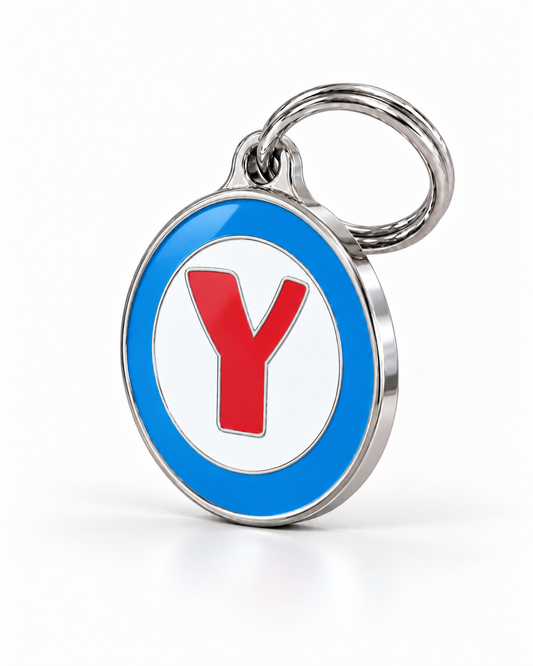 TAGiDOG letter Y dog ID tag, angled view