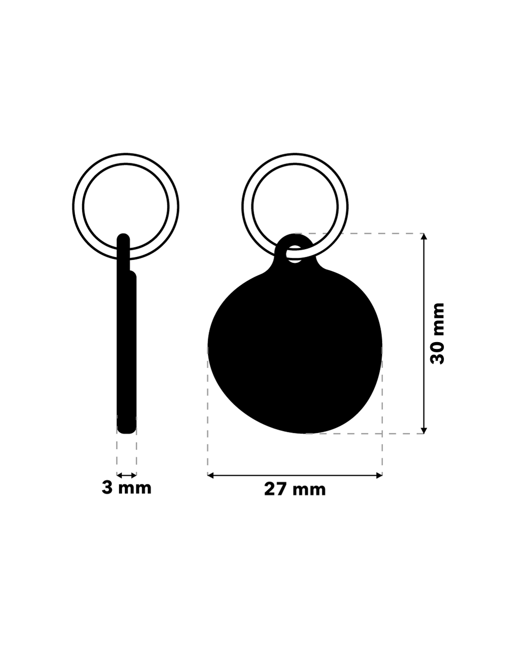 TAGiDOG letter Z ID tag dimensions, 27 mm wide and 30 mm high, 3 mm thickness