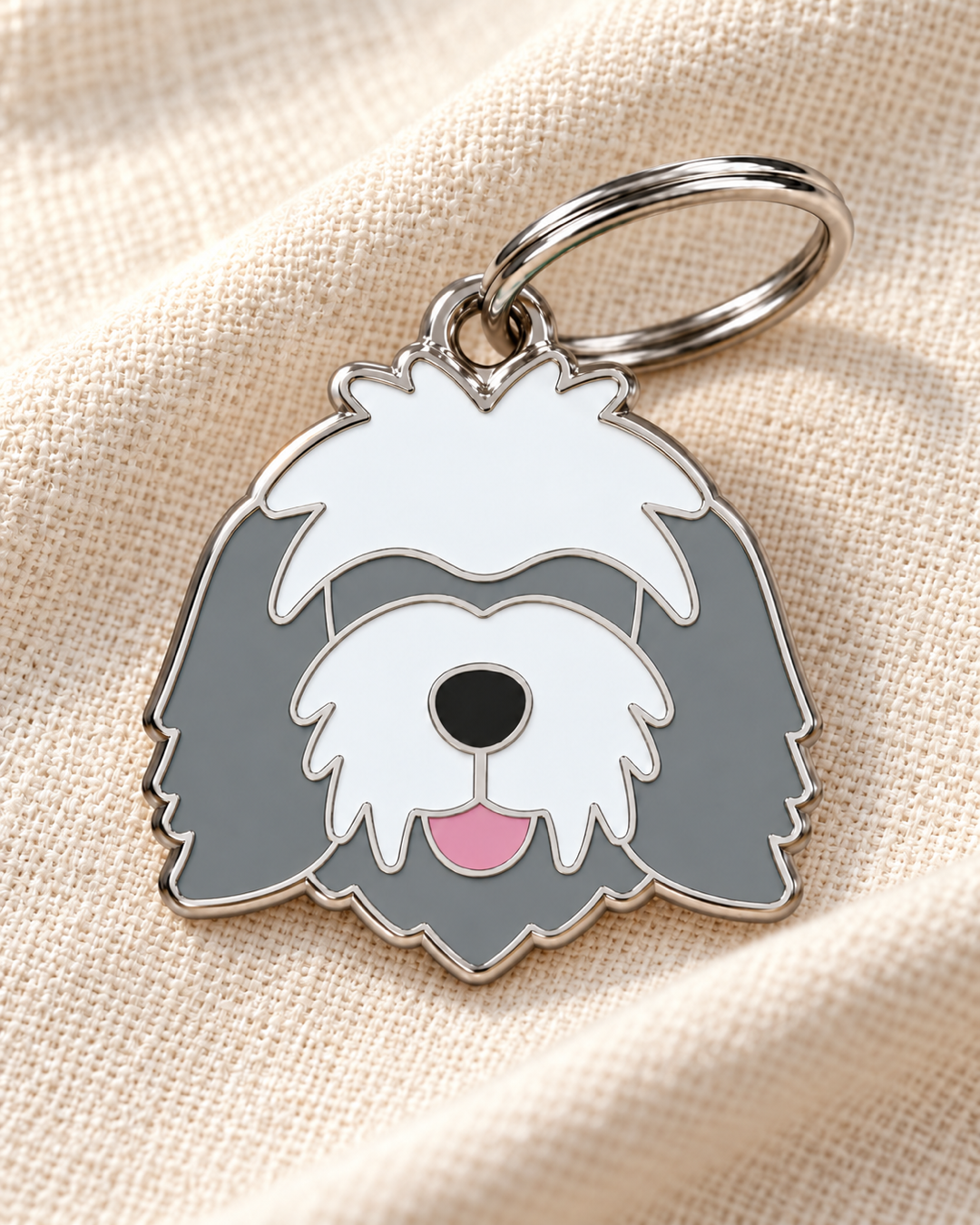 TAGiDOG Bergamasco Dog ID Tag on light linen