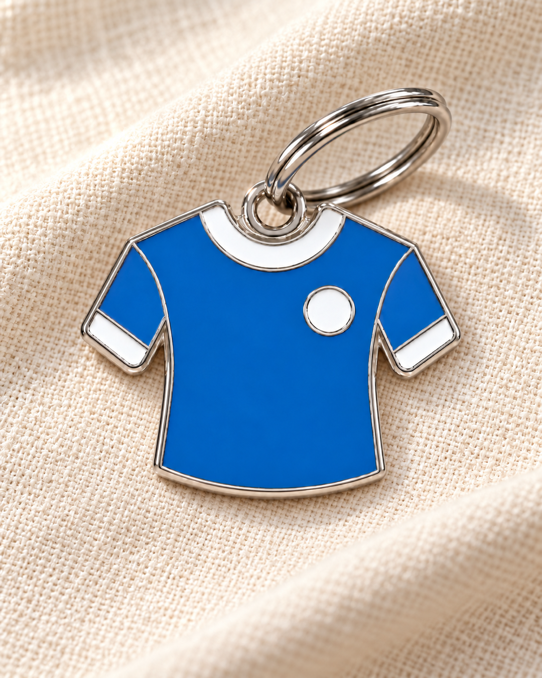 TAGiDOG Blue Knight Jersey ID Tag dog ID tag on light linen