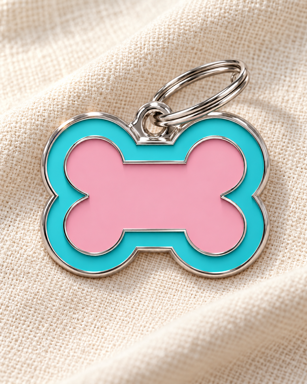 TAGiDOG Bone Bubblepop ID Tag dog ID tag on light linen