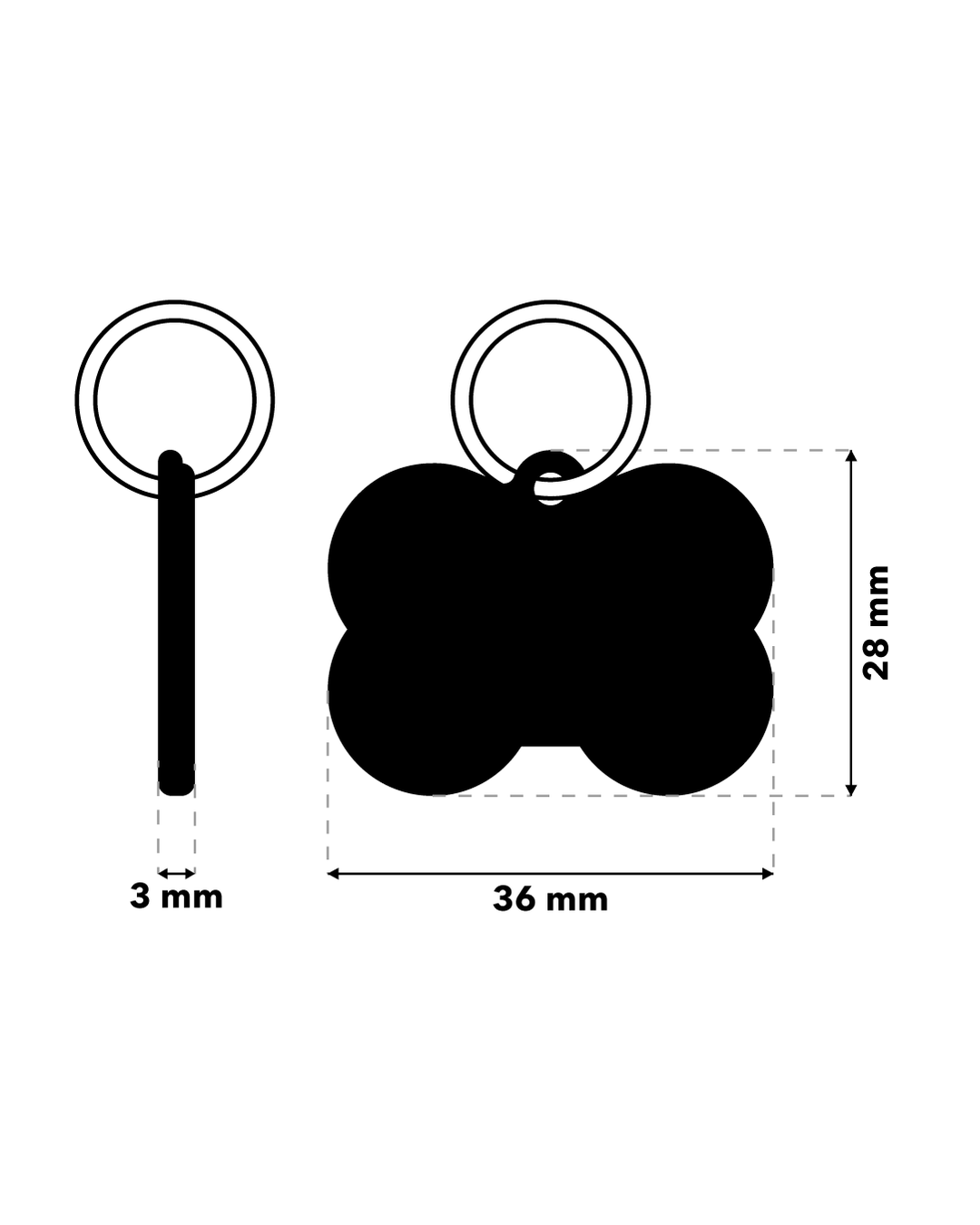 TAGiDOG Bone Spark Blue ID Tag dimensions, 36 mm wide and 28 mm high, 3 mm thickness