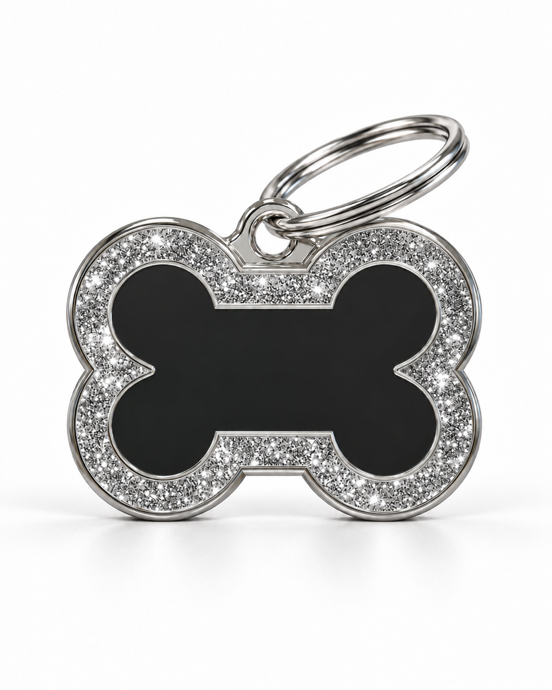TAGiDOG Bone Spark Black ID Tag dog ID tag, front view on white