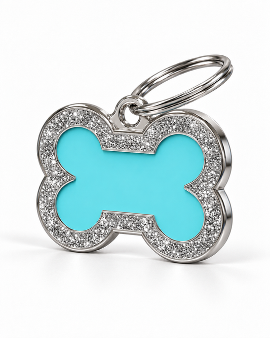 TAGiDOG Bone Spark Blue ID Tag, angled view
