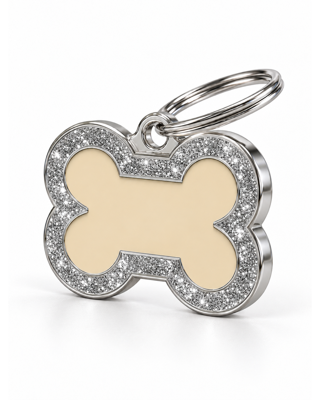 TAGiDOG Bone Spark Cream ID Tag dog ID tag, angled view