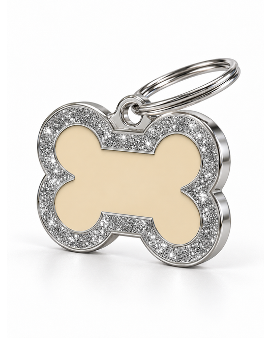TAGiDOG Bone Spark Cream ID Tag dog ID tag, angled view