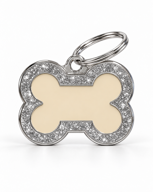 TAGiDOG Bone Spark Cream ID Tag dog ID tag, front view on white