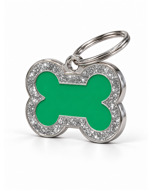 TAGiDOG Bone Spark Green ID Tag, angled view