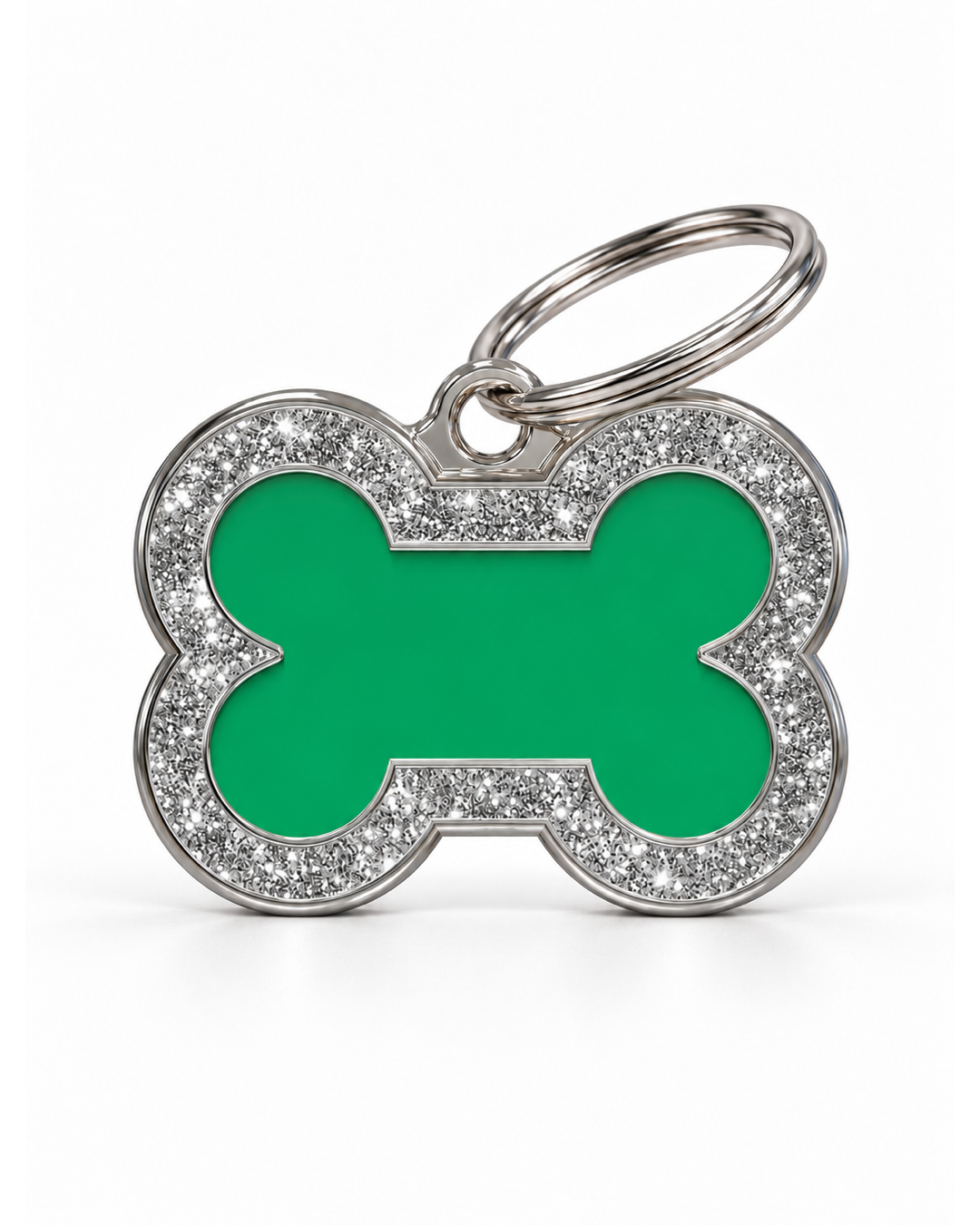 TAGiDOG Bone Spark Green ID Tag, front view on white