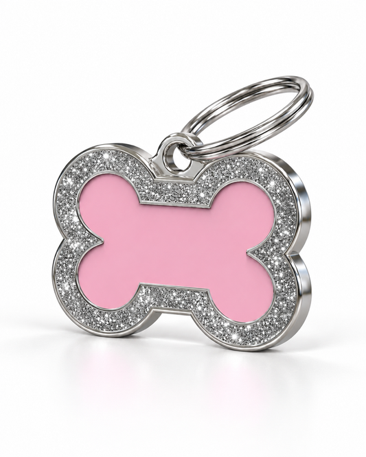 TAGiDOG Bone Spark Pink ID Tag, angled view
