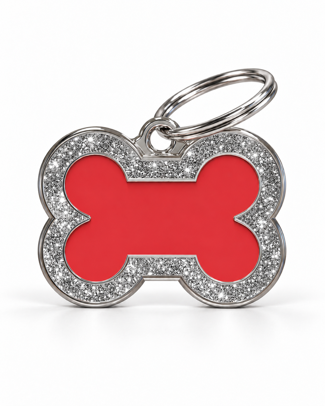 TAGiDOG Bone Spark Red ID Tag dog ID tag, front view on white