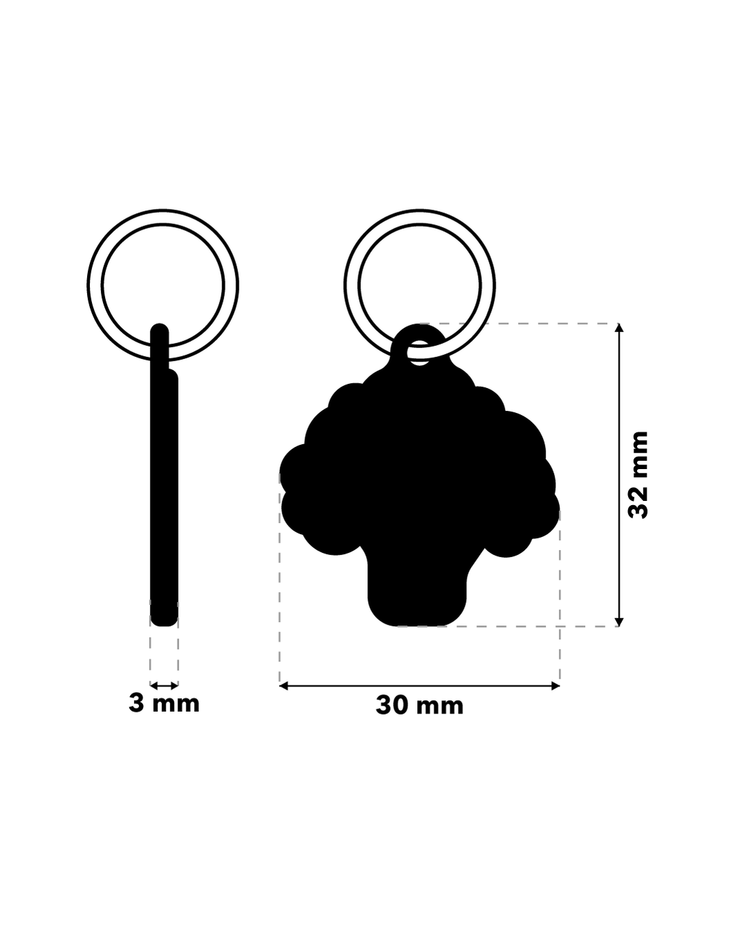 TAGiDOG Brocoli ID Tag ID tag dimensions, 30 mm wide and 32 mm high, 3 mm thickness