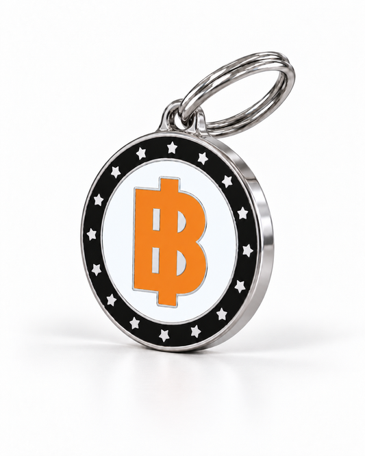 TAGiDOG BTC Coin ID Tag dog ID tag, angled view