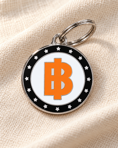 TAGiDOG BTC Coin ID Tag dog ID tag on light linen