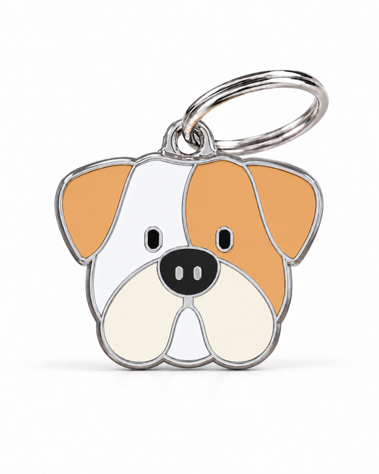 TAGiDOG Bulldog Dog ID Tag, front view on white