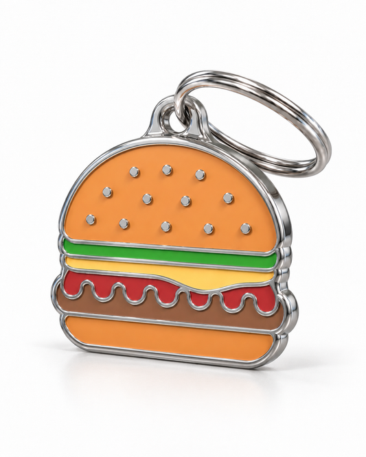 TAGiDOG Burger ID Tag dog ID tag, angled view
