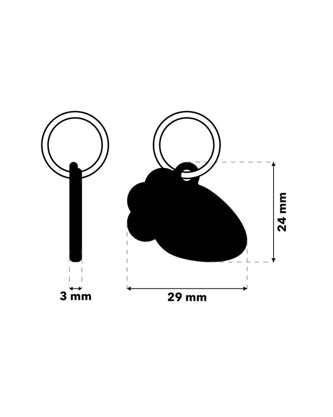 TAGiDOG Carrot ID Tag ID tag dimensions, 29 mm wide and 24 mm high, 3 mm thickness