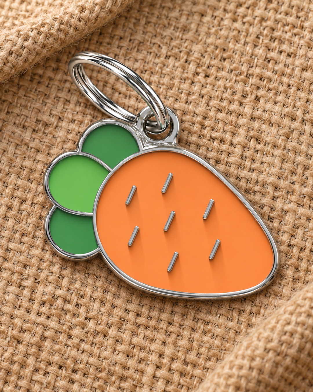 TAGiDOG Carrot ID Tag dog ID tag on light linen