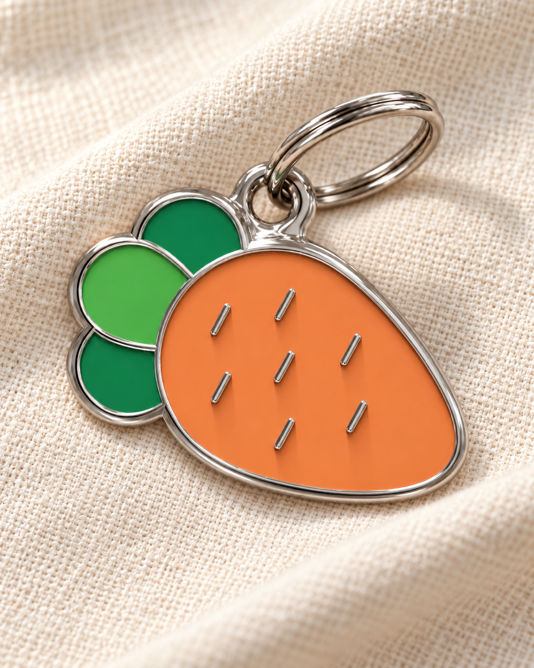 TAGiDOG Carrot ID Tag dog ID tag on light linen