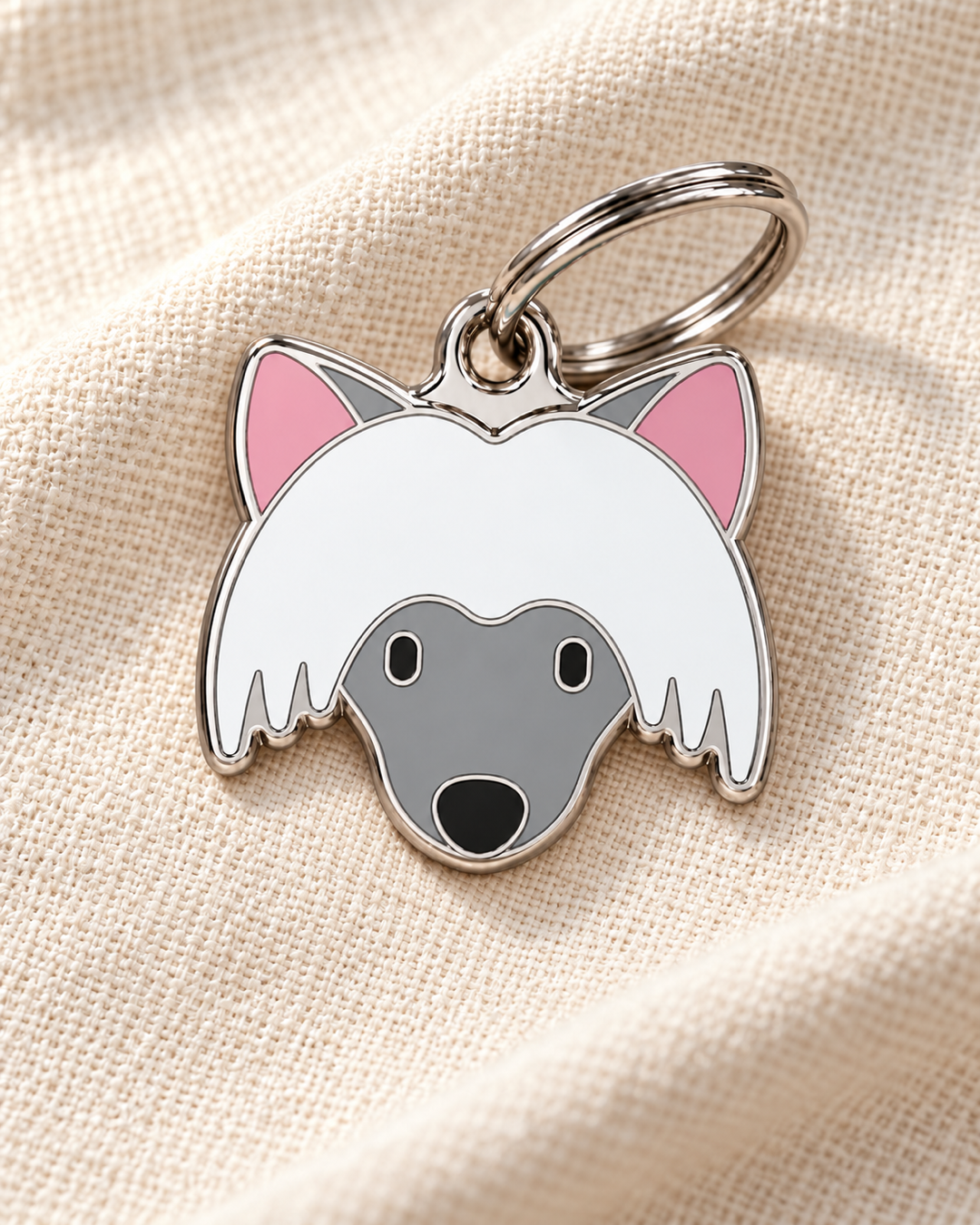 TAGiDOG Chinese Crested Dog ID Tag on light linen
