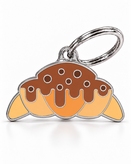 TAGiDOG Choco Drizzle Croissant ID Tag dog ID tag, front view on white