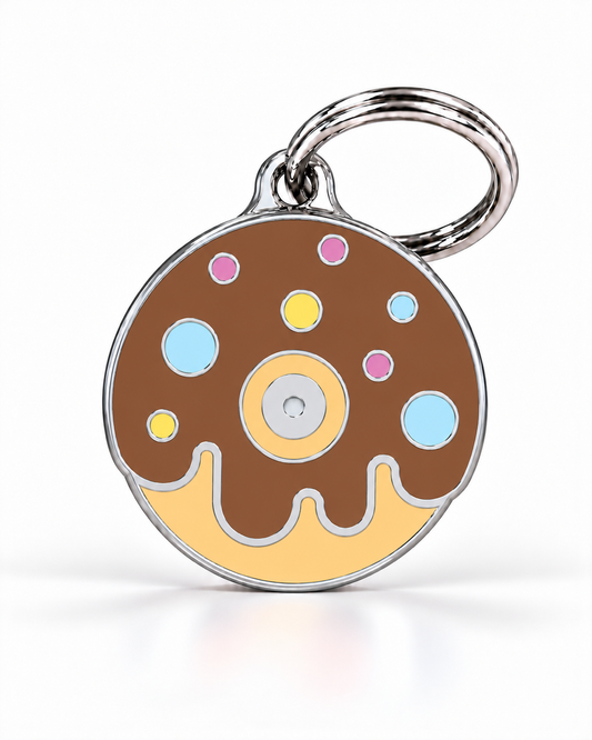TAGiDOG Chocolate Donut ID Tag dog ID tag, front view on white