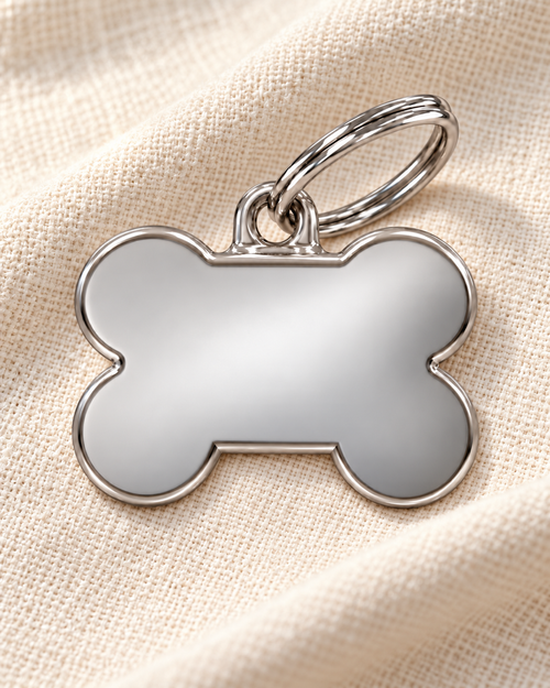 TAGiDOG Classic Bone ID Tag Small dog ID tag on light linen