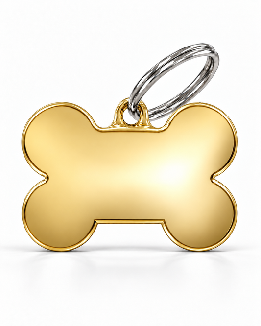 TAGiDOG Classic Gold Bone ID Tag Medium, front view on white