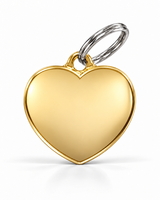 TAGiDOG Classic Gold Heart ID Tag, front view on white