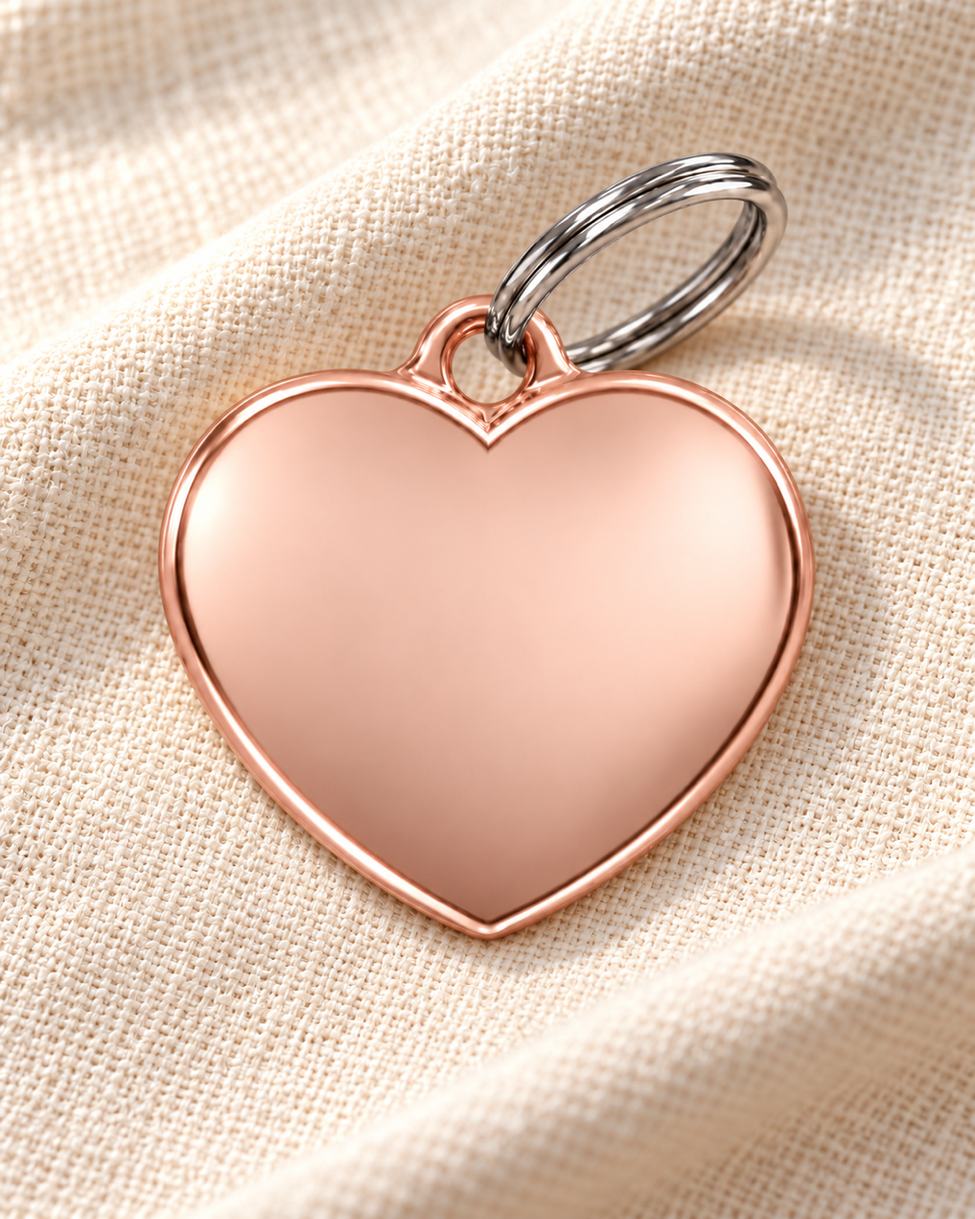 TAGiDOG Classic Rose Heart ID Tag on light linen