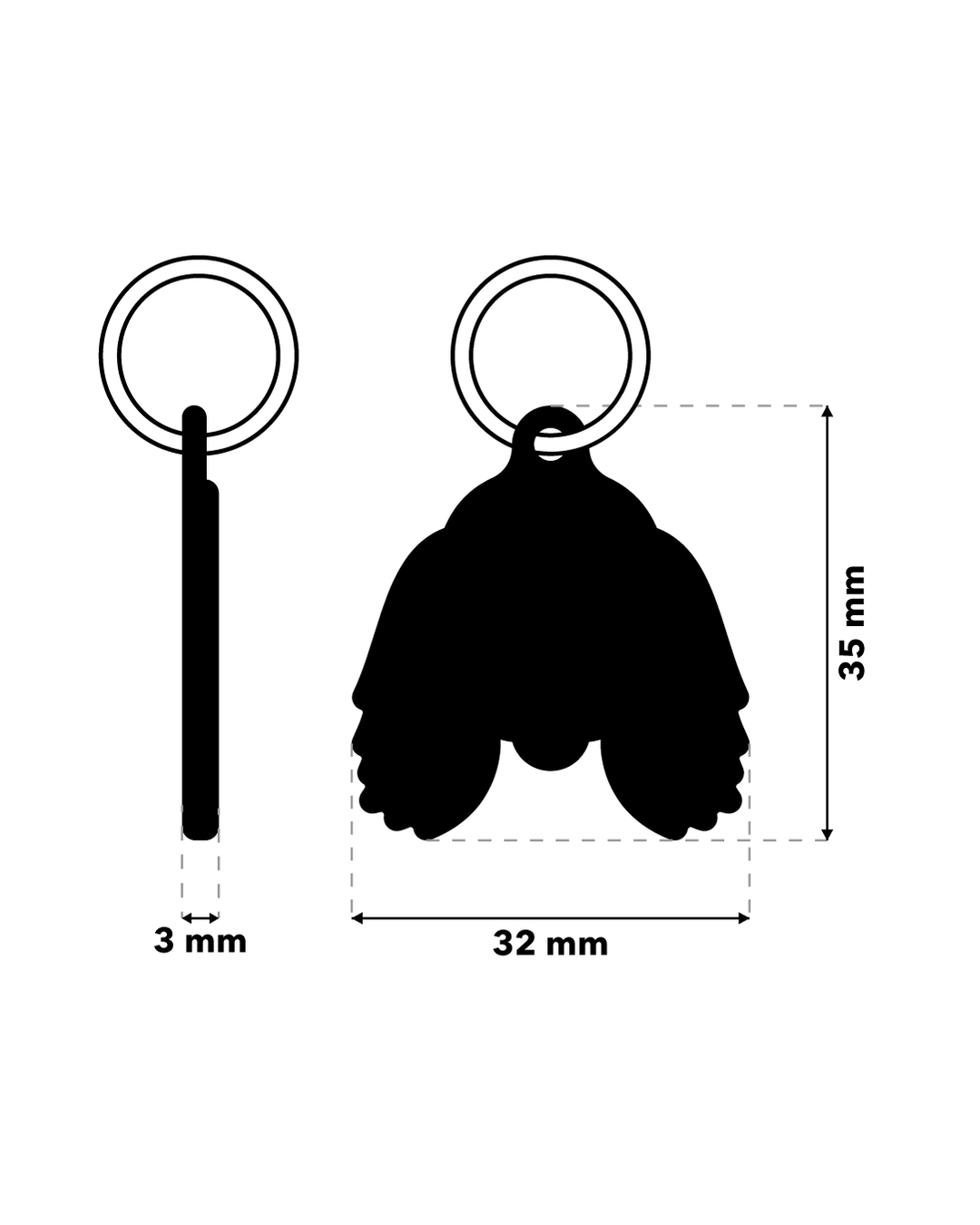 TAGiDOG Cocker Spaniel Dog ID Tag dimensions, 32 mm wide and 35 mm high, 3 mm thickness