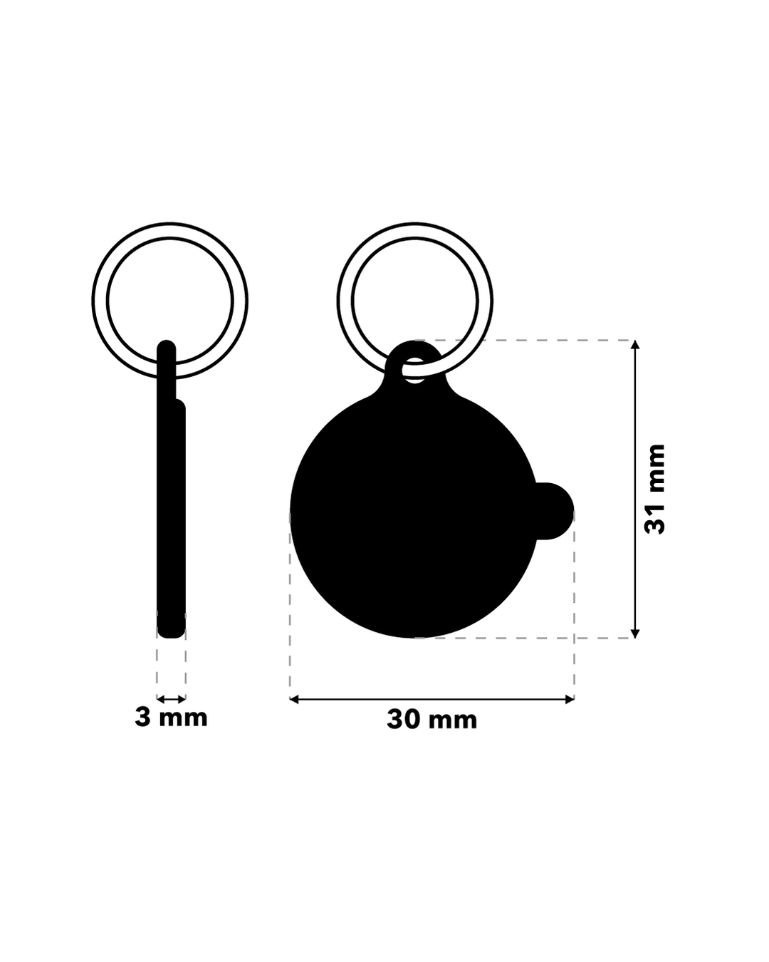 TAGiDOG Coffee ID Tag ID tag dimensions, 30 mm wide and 31 mm high, 3 mm thickness