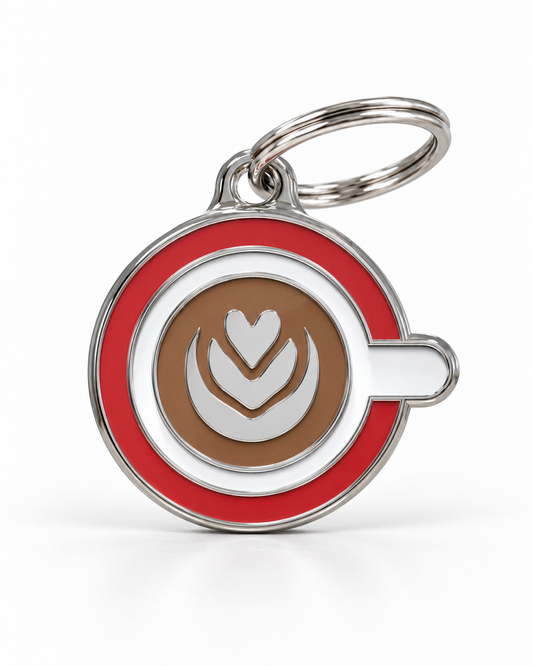 TAGiDOG Coffee ID Tag dog ID tag, front view on white