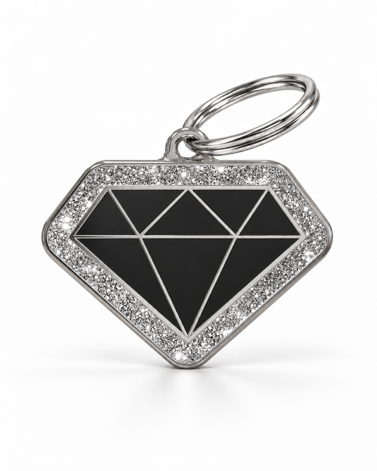 TAGiDOG Diamond Spark Black ID Tag dog ID tag, front view on white