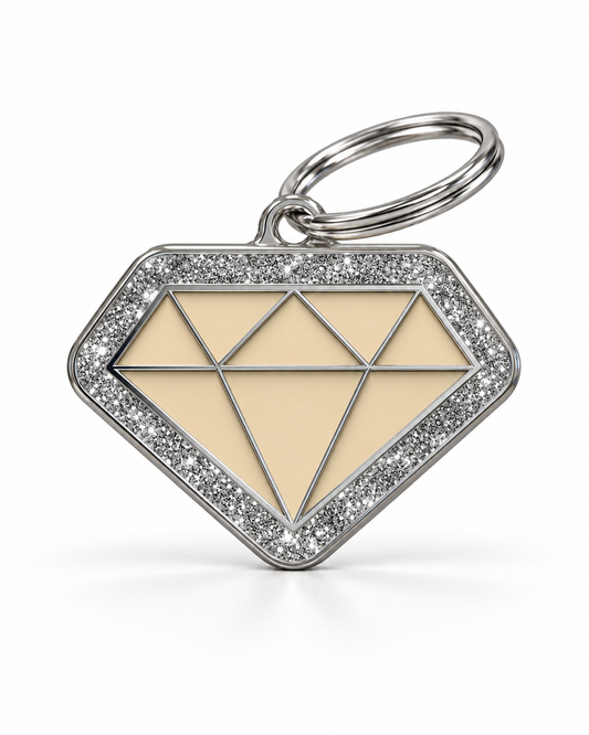 TAGiDOG Diamond Spark Cream ID Tag dog ID tag, front view on white