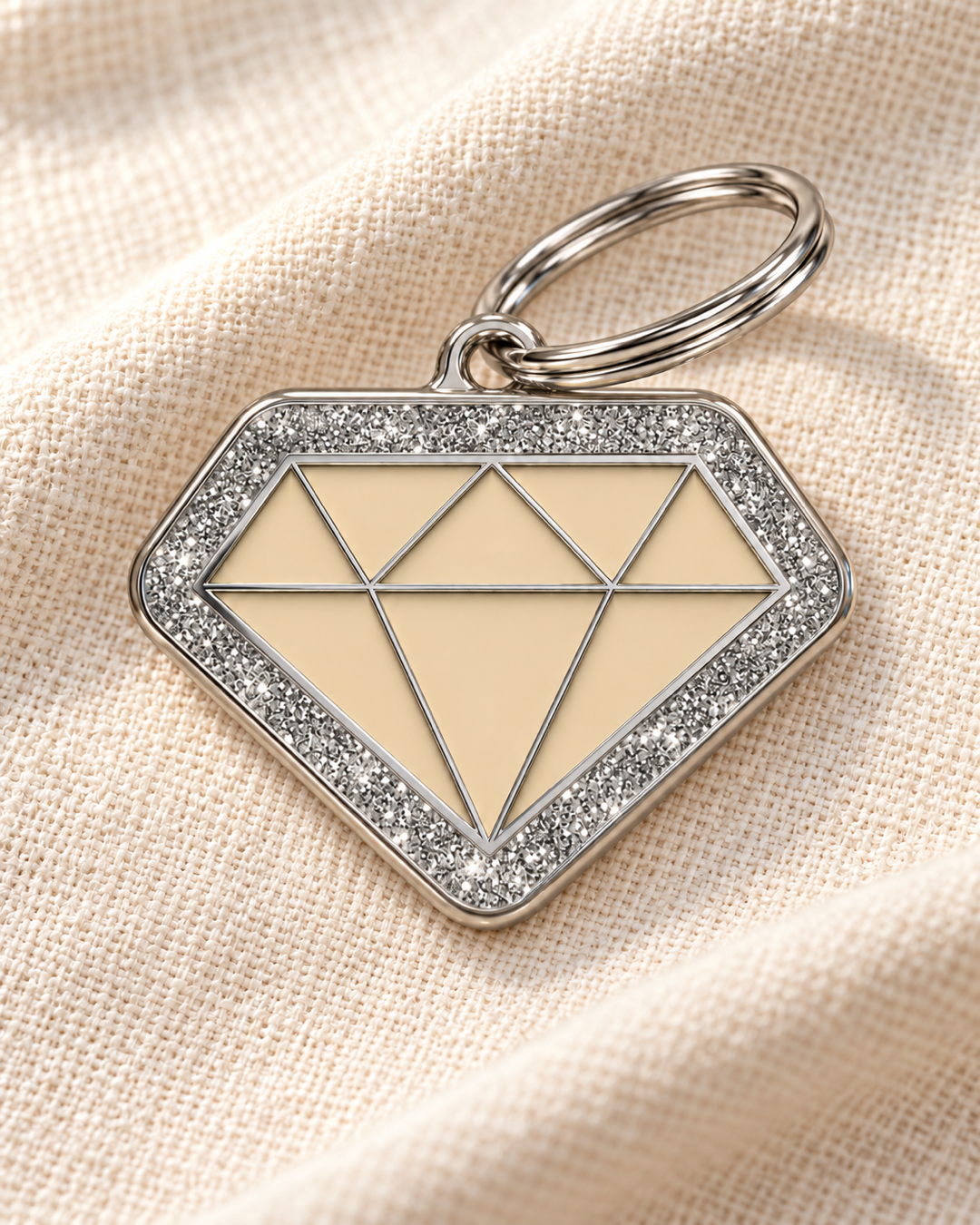TAGiDOG Diamond Spark Cream ID Tag dog ID tag on light linen