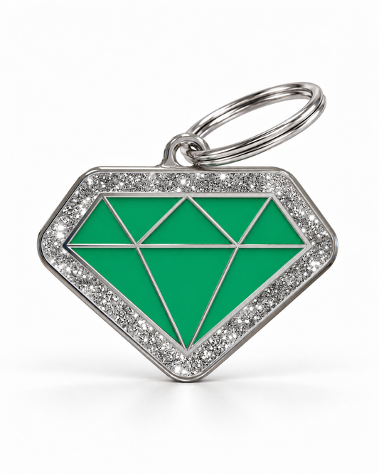 TAGiDOG Diamond Spark Green ID Tag, front view on white
