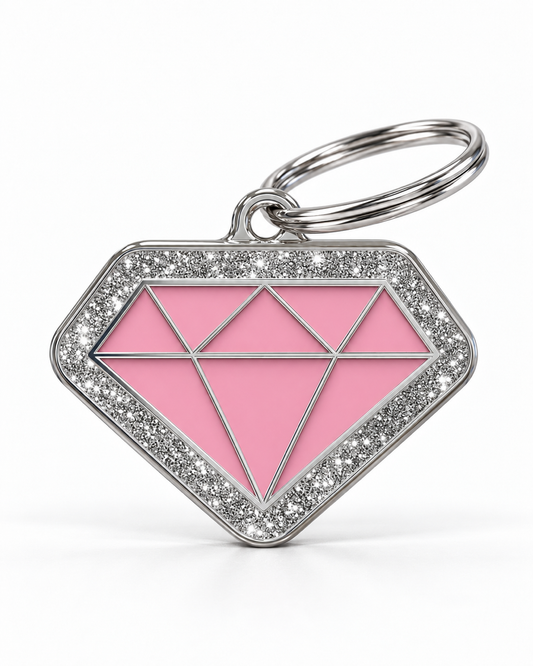 TAGiDOG Diamond Spark Pink ID Tag, front view on white