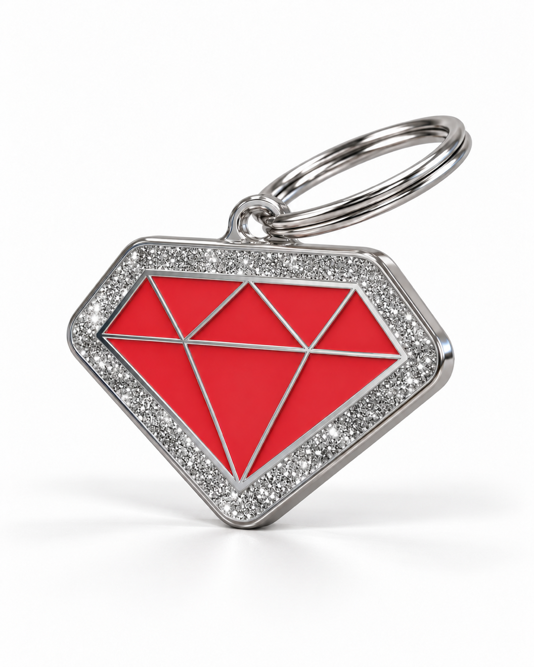 TAGiDOG Diamond Spark Red ID Tag dog ID tag, angled view