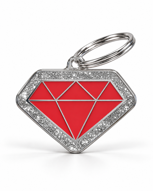 TAGiDOG Diamond Spark Red ID Tag dog ID tag, front view on white