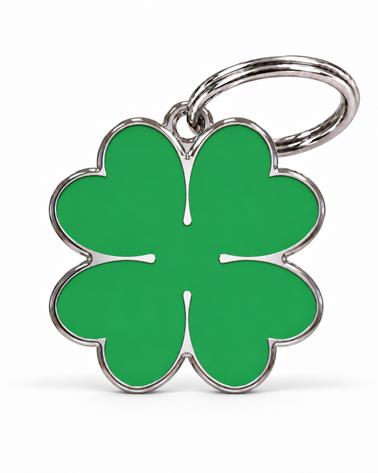 TAGiDOG Emoji Clover Charm dog ID tag, front view on white