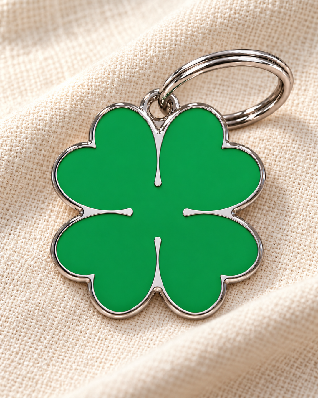 TAGiDOG Emoji Clover Charm dog ID tag on light linen