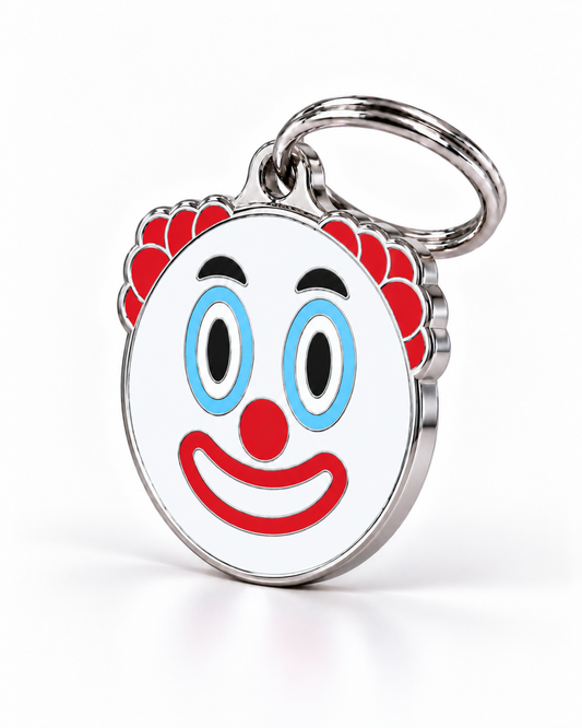 TAGiDOG Emoji Clown dog ID tag, angled view
