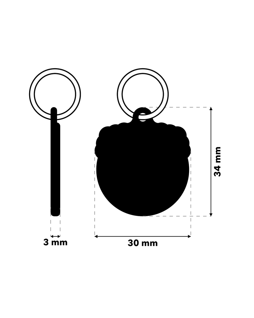 TAGiDOG Emoji Clown ID tag dimensions, 30 mm wide and 34 mm high, 3 mm thickness